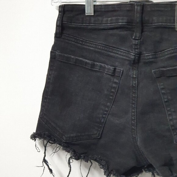 AERO High-Rise Shorty Black Jean Shorts Size 4R Distressed Frayed Wiskering - Picture 7 of 10